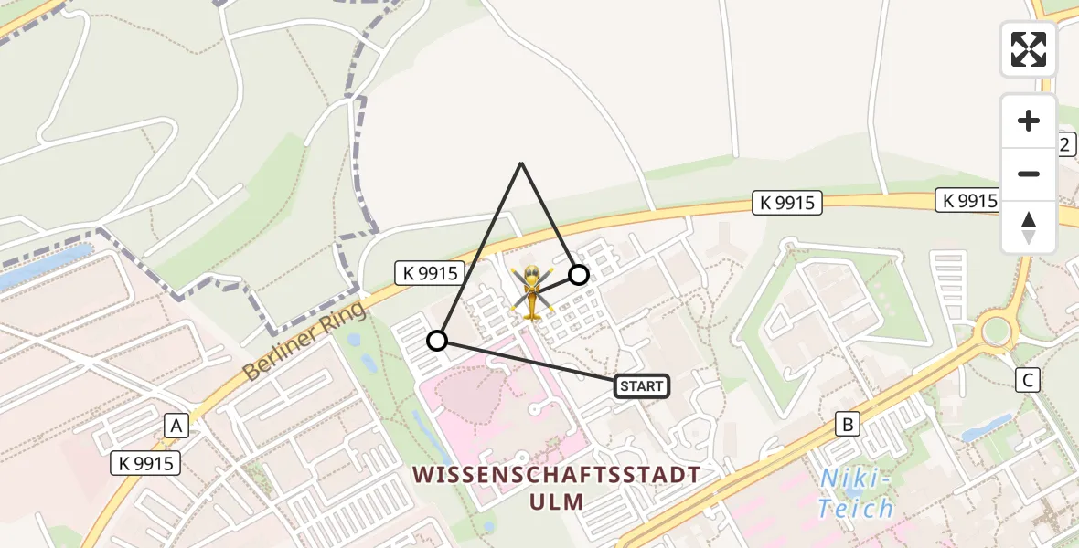 Flugroute Rettungshubschrauber Ulm Military Hospital Emergency - Ulm Military Hospital Emergency, 02 September 2026, 13:27
