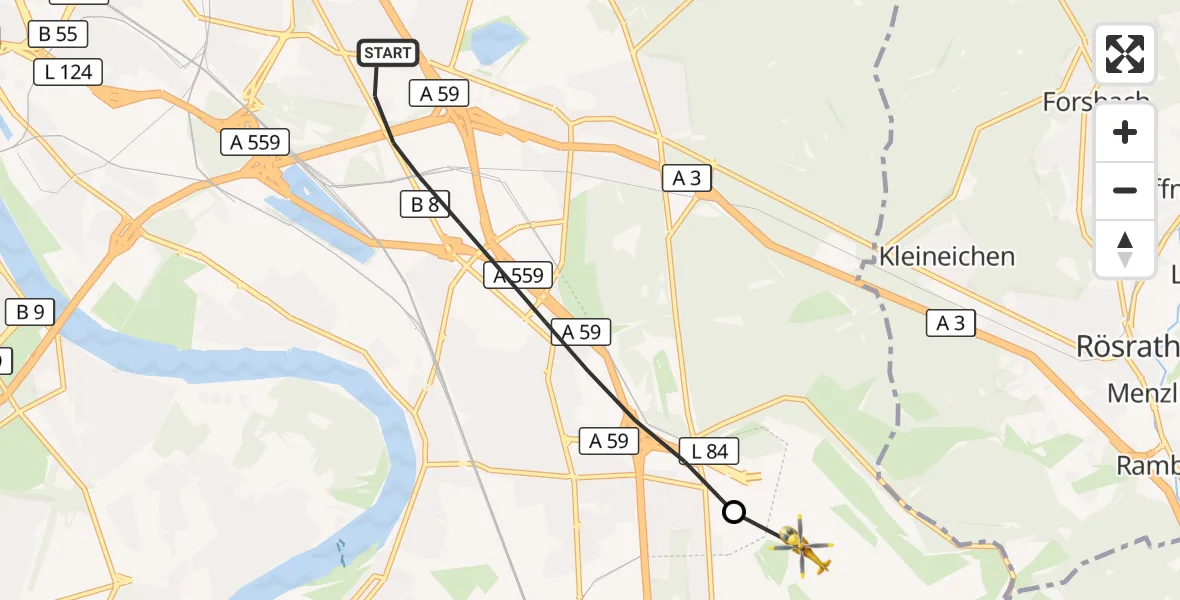 Flugroute Rettungshubschrauber Köln - Köln Bonn Flughafen, 02 September 2026, 13:28
