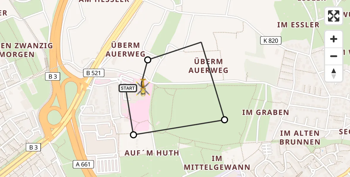 Flugroute Rettungshubschrauber Frankfurt am Main Accident Hospital Roof - Frankfurt am Main Accident Hospital Roof Helipad (CHX2), 02 September 2026, 13:42