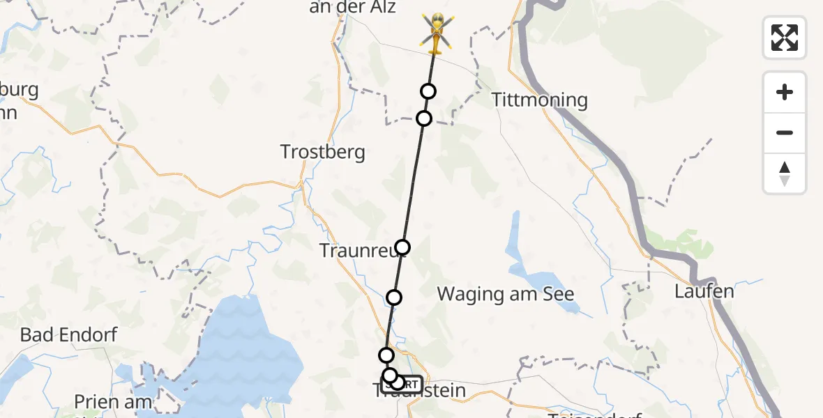 Flugroute Rettungshubschrauber Traunstein Hospital - Halsbach, 02 September 2026, 13:46