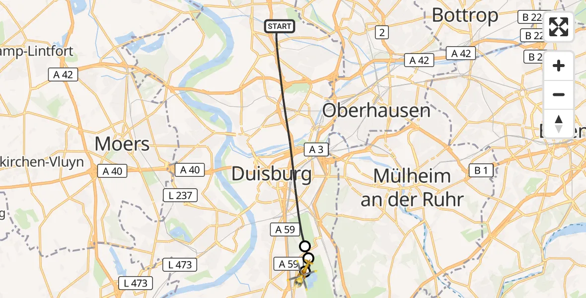 Flugroute Rettungshubschrauber Duisburg - Duisburg Air Rescue Hubschrauberlandeplatz (Christoph 9), 02 September 2026, 13:47