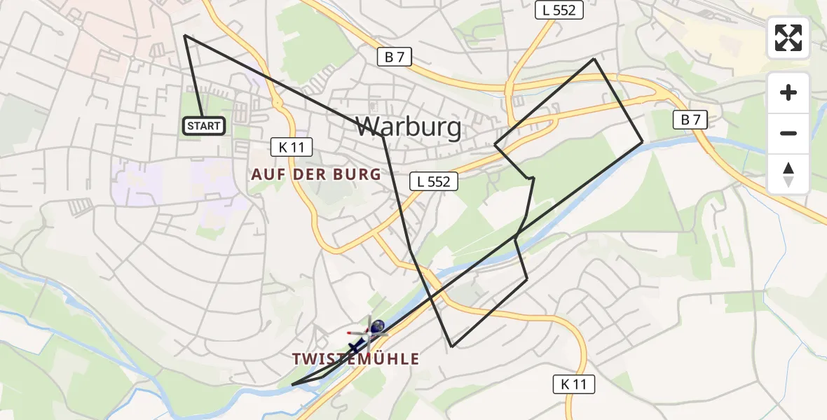 Flugroute Polizeihubschrauber Warburg - Warburg, 02 September 2026, 13:52