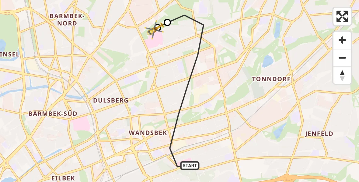 Flugroute Rettungshubschrauber Hamburg - Hamburg Military Hospital, 02 September 2026, 13:55