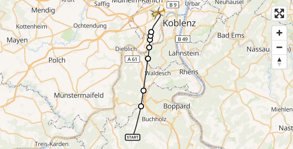 Flugroute Rettungshubschrauber Boppard - Koblenz, 02 September 2026, 14:08
