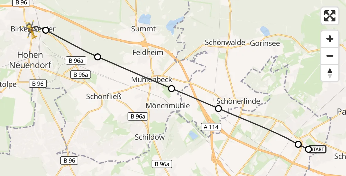 Flugroute Rettungshubschrauber Helios Clinic Berlin-Buch - Birkenwerder, 02 September 2026, 14:08