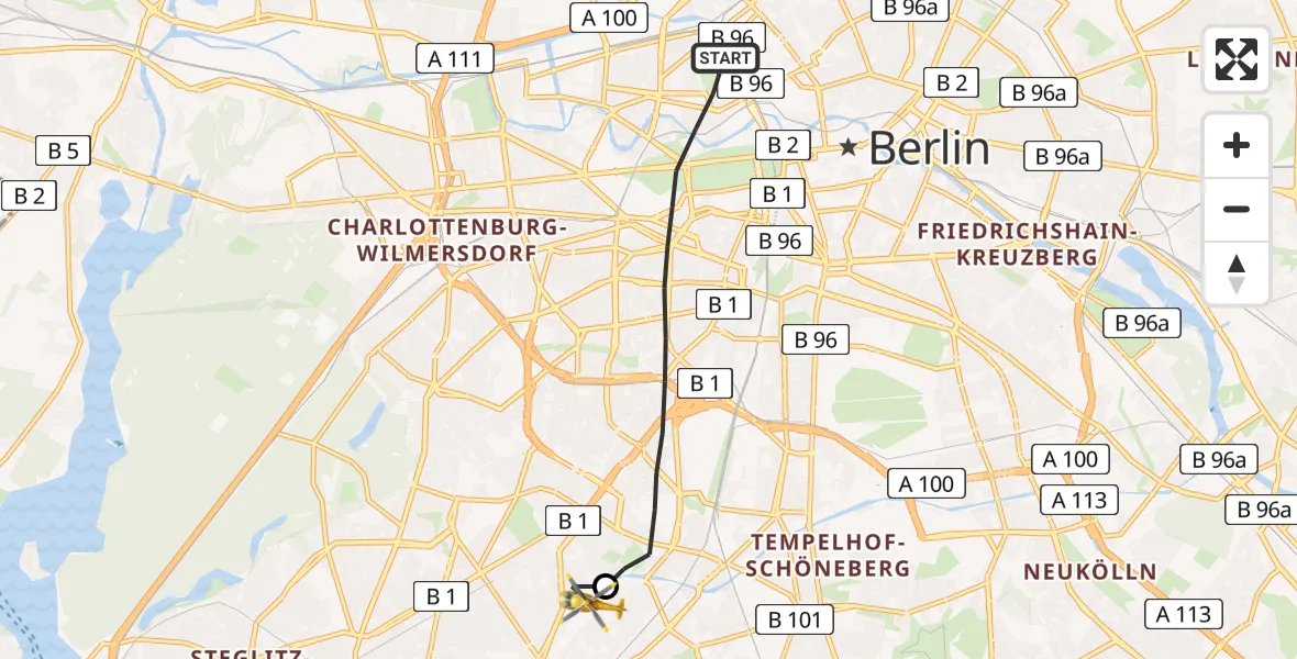 Flugroute Rettungshubschrauber Berlin - Charité Clinic Benjamin Franklin Campus, 02 September 2026, 14:15