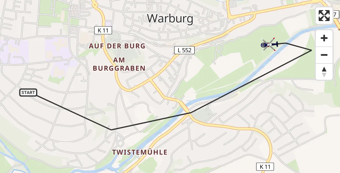 Flugroute Polizeihubschrauber Warburg - Warburg, 02 September 2026, 14:17