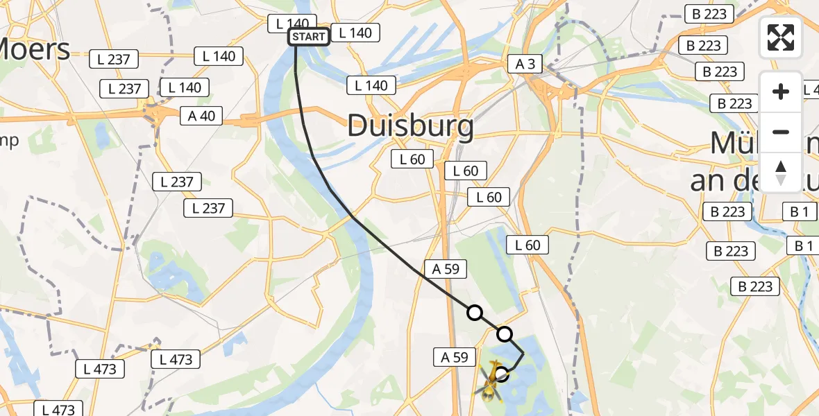 Flugroute Rettungshubschrauber Duisburg - Duisburg Air Rescue Hubschrauberlandeplatz (Christoph 9), 02 September 2026, 14:19