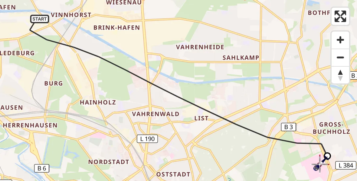 Flugroute Polizeihubschrauber Hannover - Hannover Luftrettung Hubschrauberlandeplatz (Christoph 4), 02 September 2026, 14:22