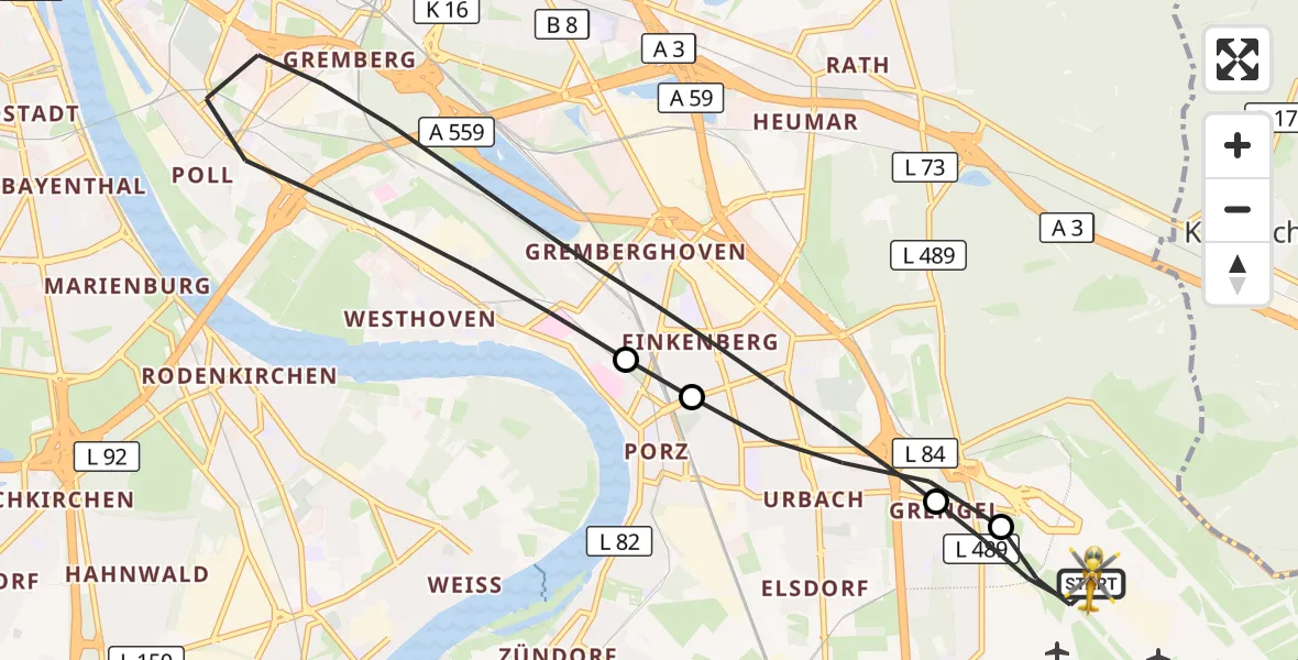 Flugroute Rettungshubschrauber Köln Bonn Flughafen - Köln Bonn Flughafen, 02 September 2026, 14:23