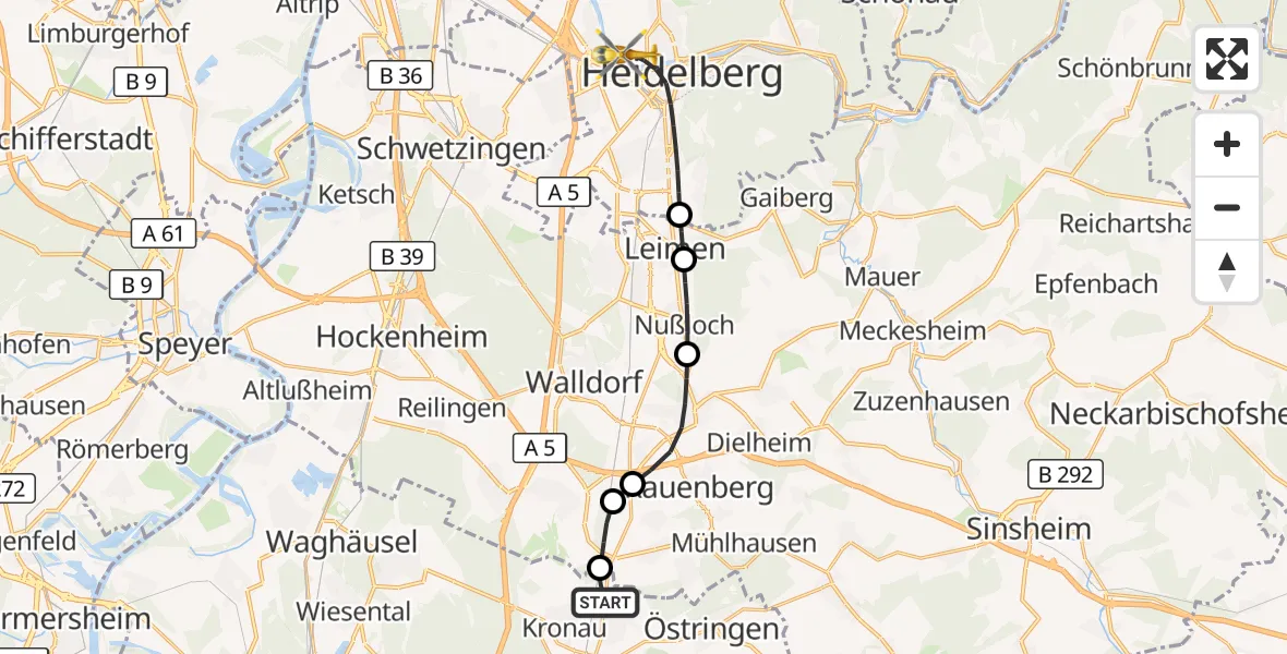 Flugroute Rettungshubschrauber Bad Schönborn - Heidelberg, 02 September 2026, 14:31