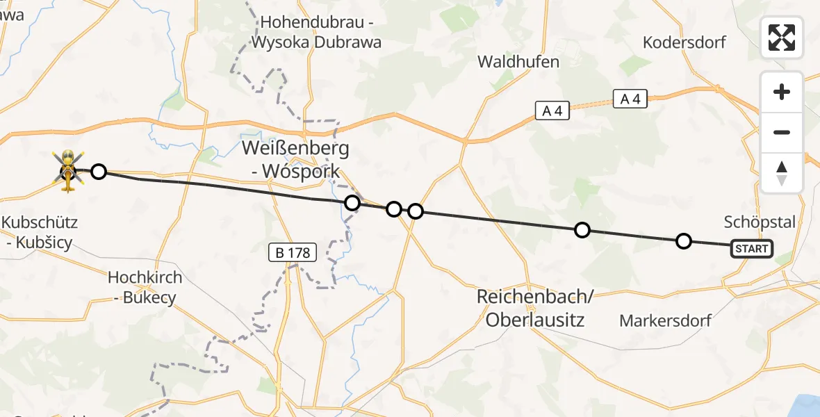 Flugroute Rettungshubschrauber Schöpstal - Bautzen Flugplatz, 02 September 2026, 14:36