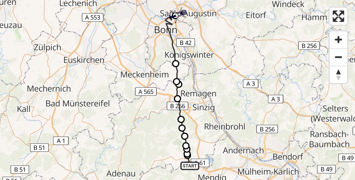 Flugroute Polizeihubschrauber Bell - Sankt Augustin, 02 September 2026, 14:36