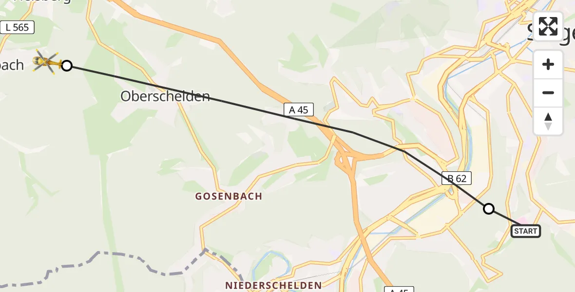 Flugroute Rettungshubschrauber Evangelisches Jung-Stilling Hospital - Freudenberg, 02 September 2026, 14:48
