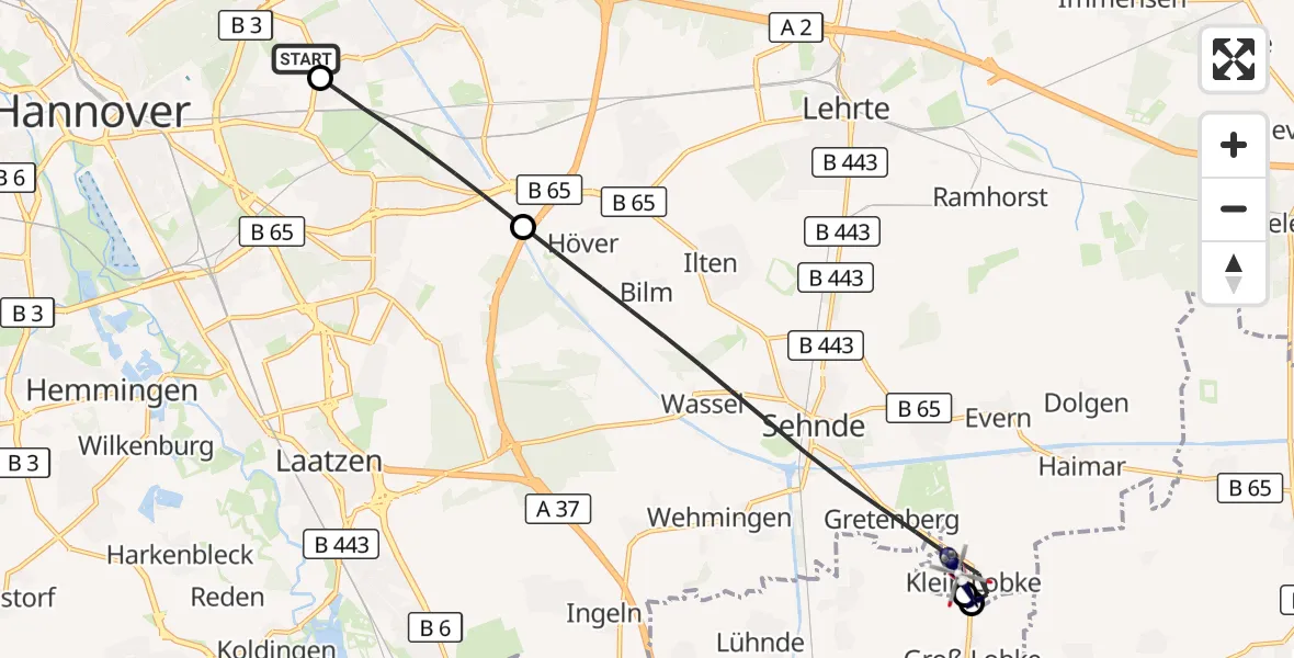 Flugroute Polizeihubschrauber Hannover Luftrettung Hubschrauberlandeplatz (Christoph 4) - Sehnde, 02 September 2026, 14:48