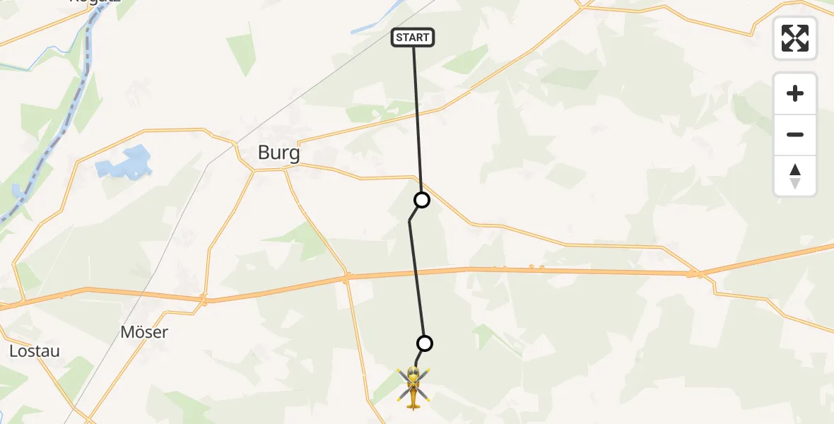 Flugroute Rettungshubschrauber Burg - Möckern, 02 September 2026, 14:49