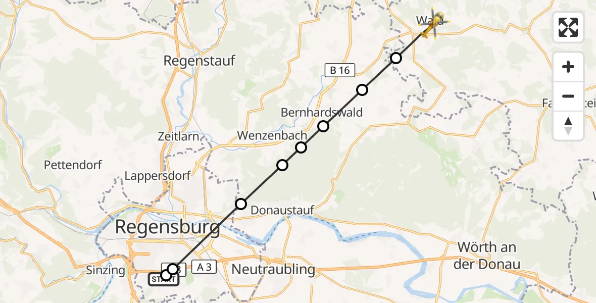 Flugroute Rettungshubschrauber DRF Air Rescue Station Regensburg / Regensburg University Hospital - Wald, 02 September 2026, 14:50