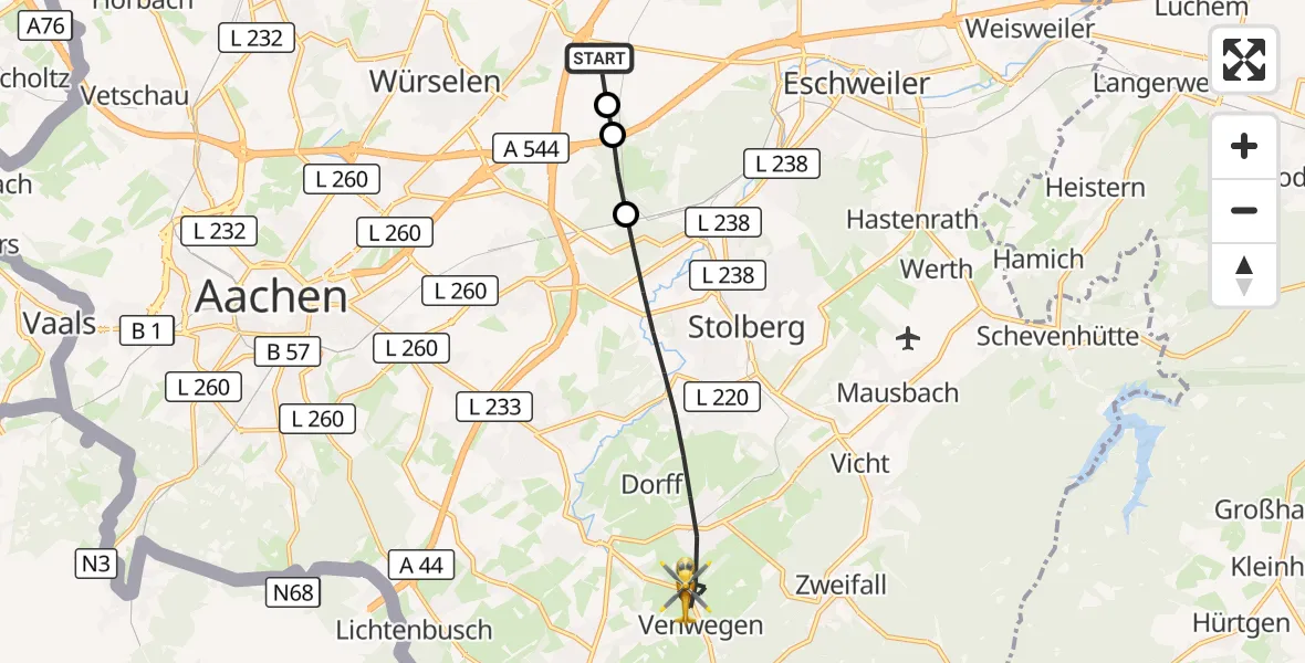 Flugroute Rettungshubschrauber Aachen-Merzbrück Flughafen - Stolberg (Rhld.), 02 September 2026, 14:53