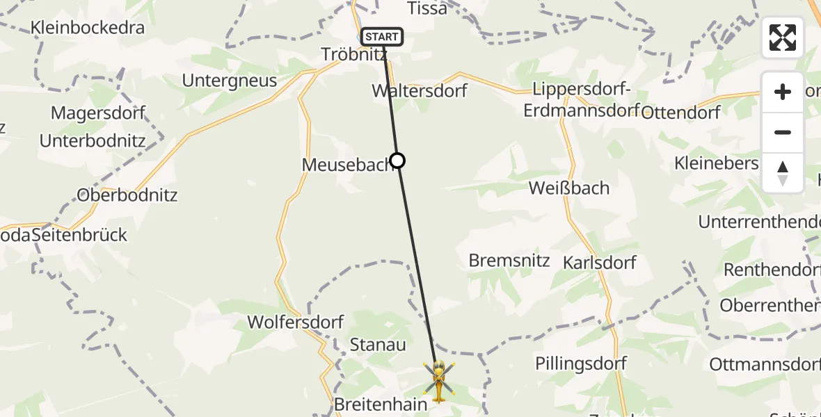 Flugroute Rettungshubschrauber Tröbnitz - Neustadt an der Orla, 02 September 2026, 14:53