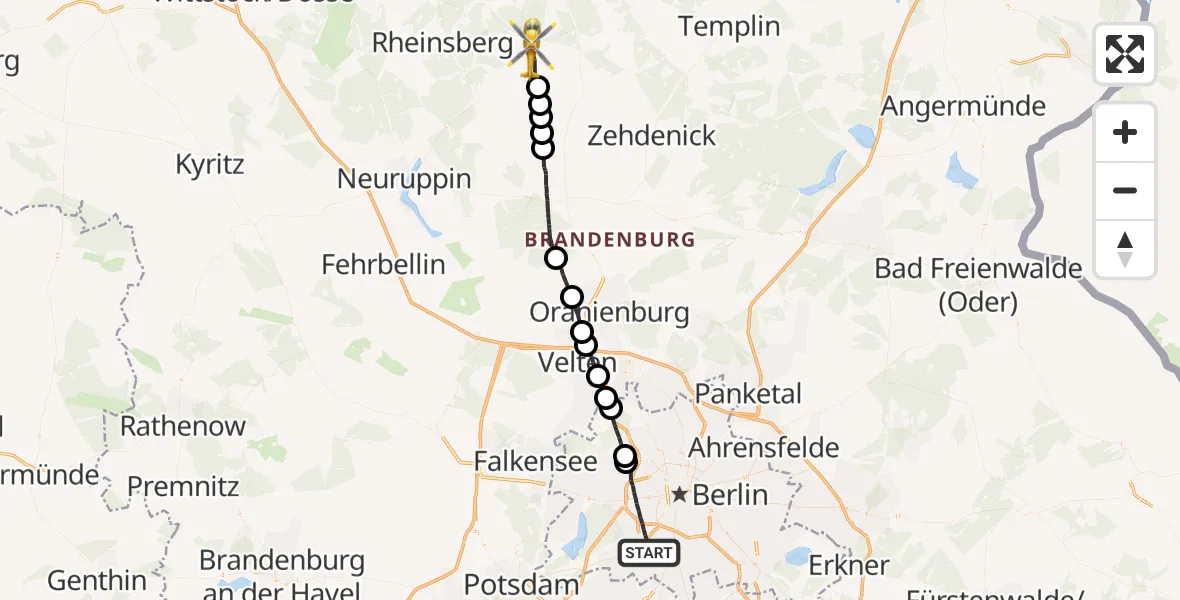 Flugroute Rettungshubschrauber Berlin - Großwoltersdorf, 02 September 2026, 14:54
