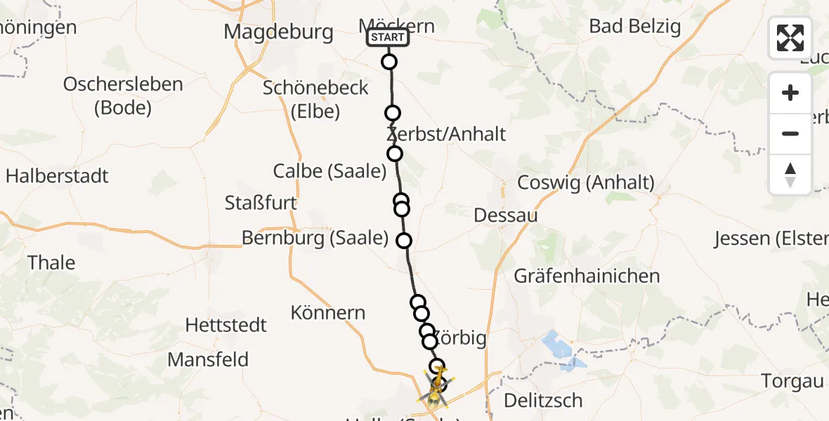 Flugroute Rettungshubschrauber Möckern - Landsberg, 02 September 2026, 14:54