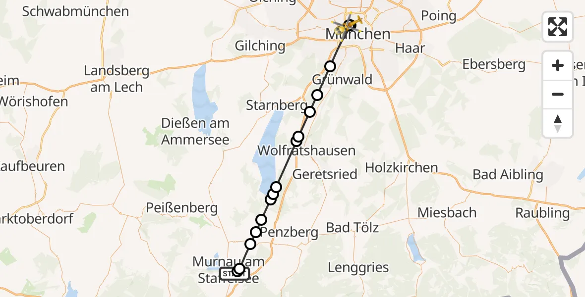 Flugroute Rettungshubschrauber Murnau Accident Hospital - Deutsches Herzzentrum München, 02 September 2026, 14:55