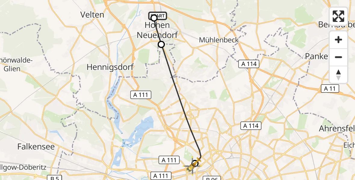 Flugroute Rettungshubschrauber Birkenwerder - Charité Clinic Virchow Campus Hubschrauberlandeplatz, 02 September 2026, 15:04