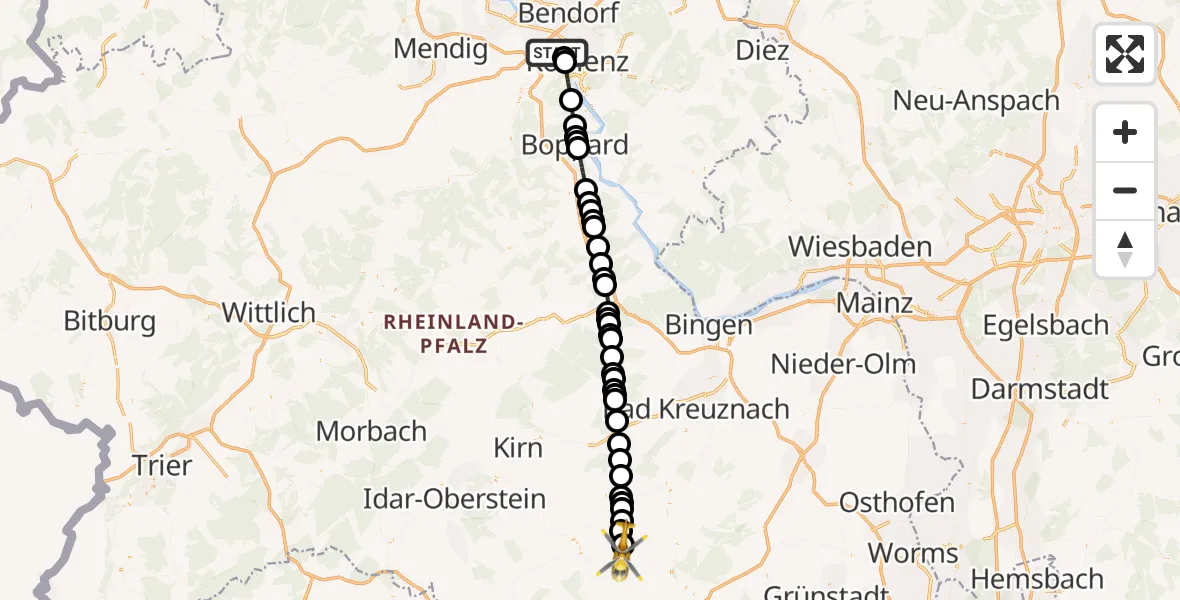 Flugroute Rettungshubschrauber Koblenz - Nußbach, 02 September 2026, 15:05