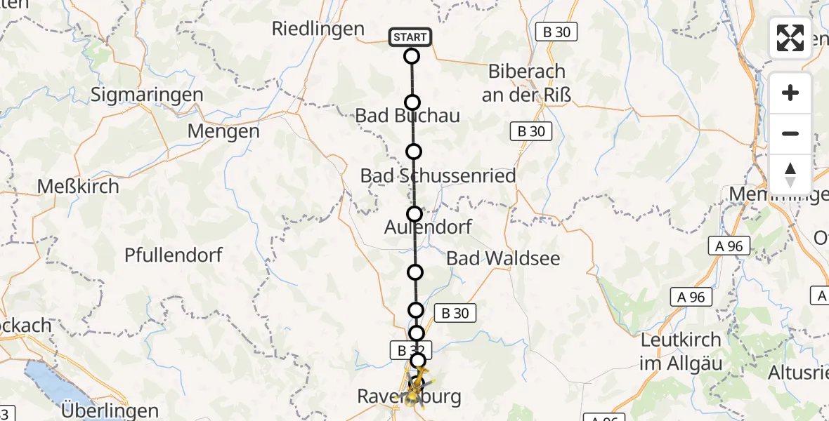 Flugroute Rettungshubschrauber Uttenweiler - Sankt Elisabeth Hospital Hubschrauberlandeplatz, 02 September 2026, 15:06