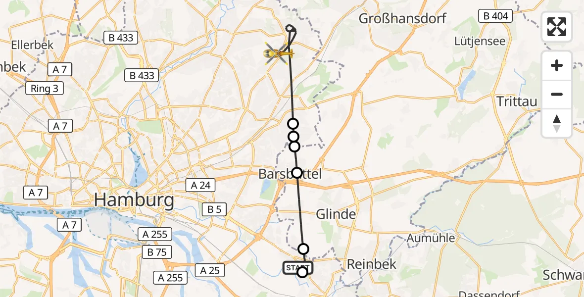 Flugroute Rettungshubschrauber Christoph Hansa ADAC Hubschrauberlandeplatz - Hamburg, 02 September 2026, 15:10