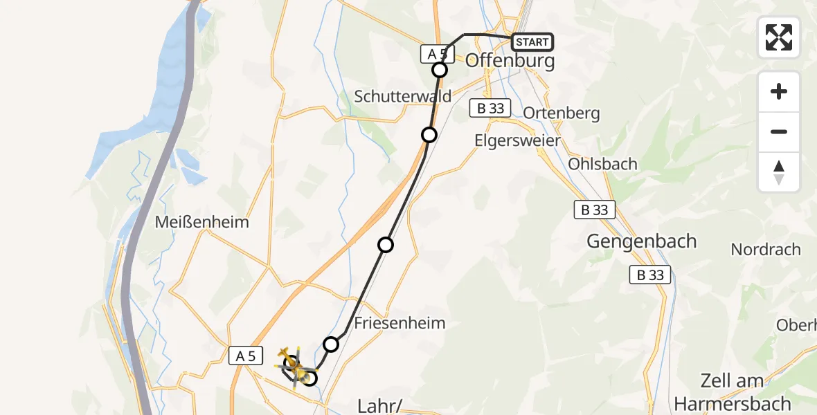 Flugroute Rettungshubschrauber Offenburg - Lahr Flughafen, 02 September 2026, 15:20