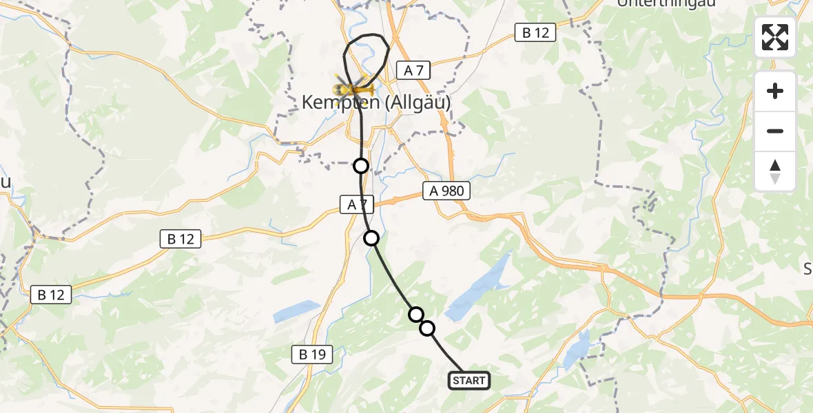Flugroute Rettungshubschrauber Rettenberg - Kempten (Allgäu), 02 September 2026, 15:22