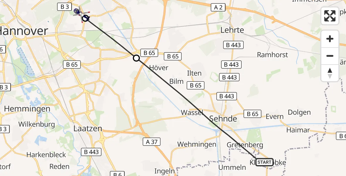 Flugroute Polizeihubschrauber Sehnde - Hannover Luftrettung Hubschrauberlandeplatz (Christoph 4), 02 September 2026, 15:25