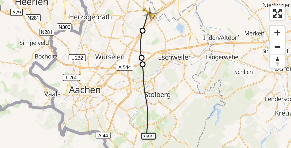 Flugroute Rettungshubschrauber Stolberg (Rhld.) - Alsdorf, 02 September 2026, 15:28