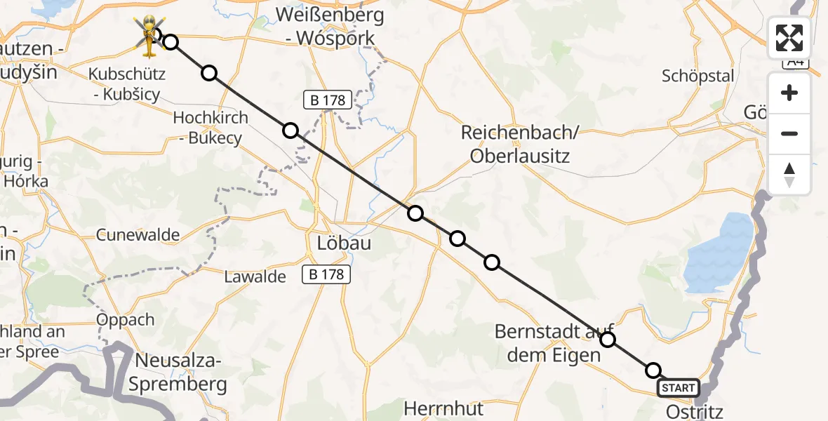 Flugroute Rettungshubschrauber Ostritz - Bautzen Flugplatz, 02 September 2026, 15:29