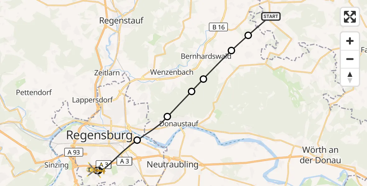 Flugroute Rettungshubschrauber Wald - DRF Air Rescue Station Regensburg / Regensburg University Hospital, 02 September 2026, 15:31