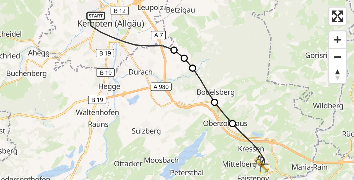 Flugroute Rettungshubschrauber Kempten (Allgäu) - Oy-Mittelberg, 02 September 2026, 15:40