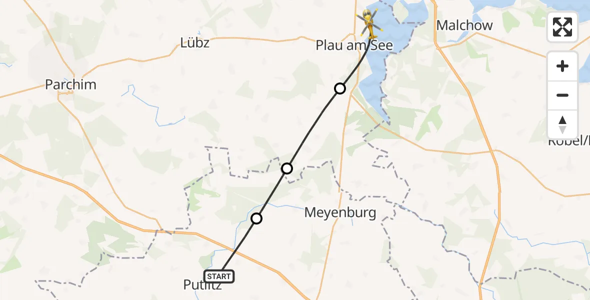 Flugroute Rettungshubschrauber Putlitz - Plau am See, 02 September 2026, 15:49