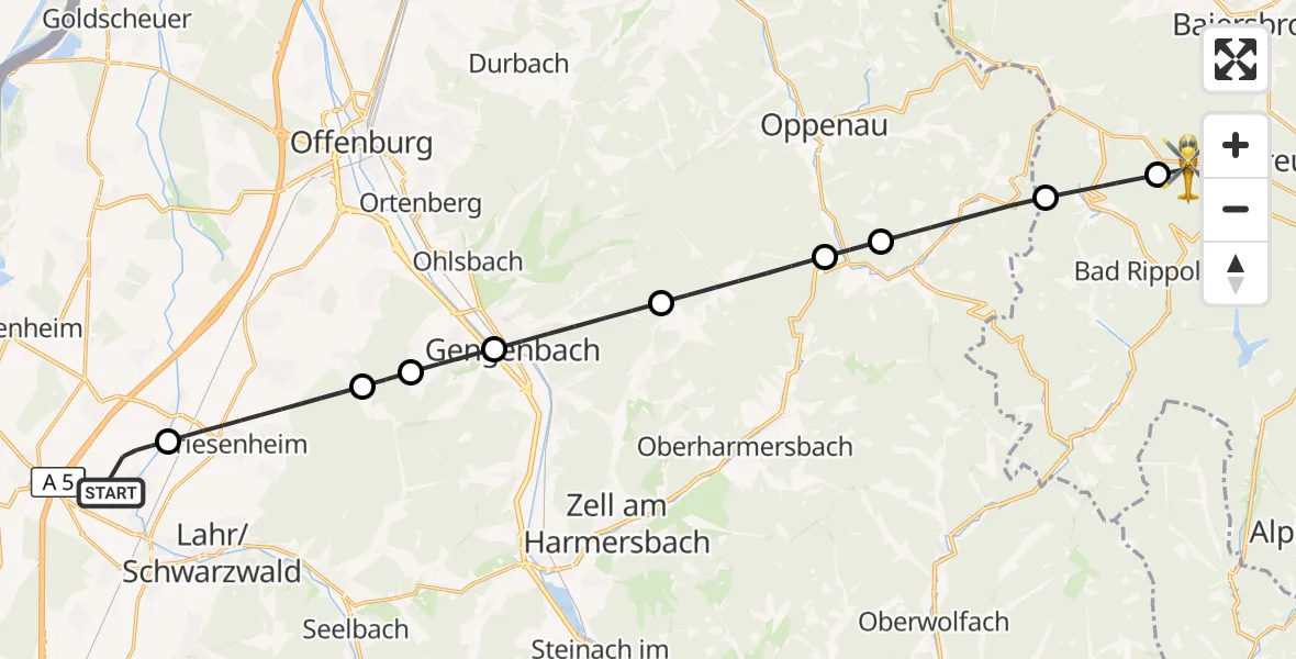 Flugroute Rettungshubschrauber Lahr Flughafen - Freudenstadt, 02 September 2026, 15:56