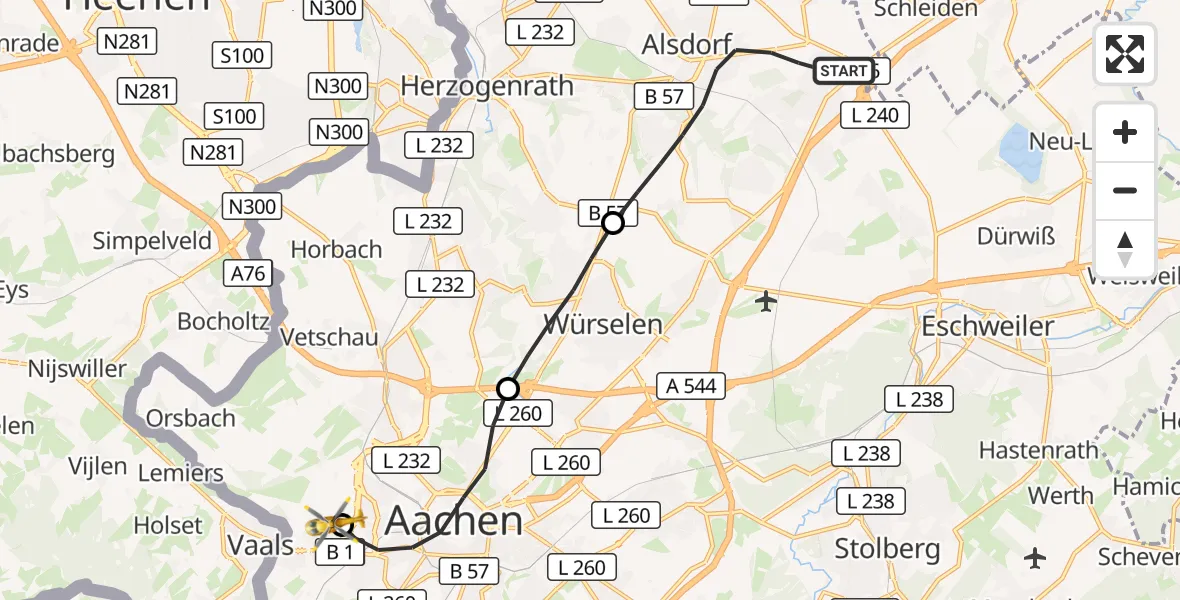 Flugroute Rettungshubschrauber Alsdorf - Aachen Hospital, 02 September 2026, 16:02