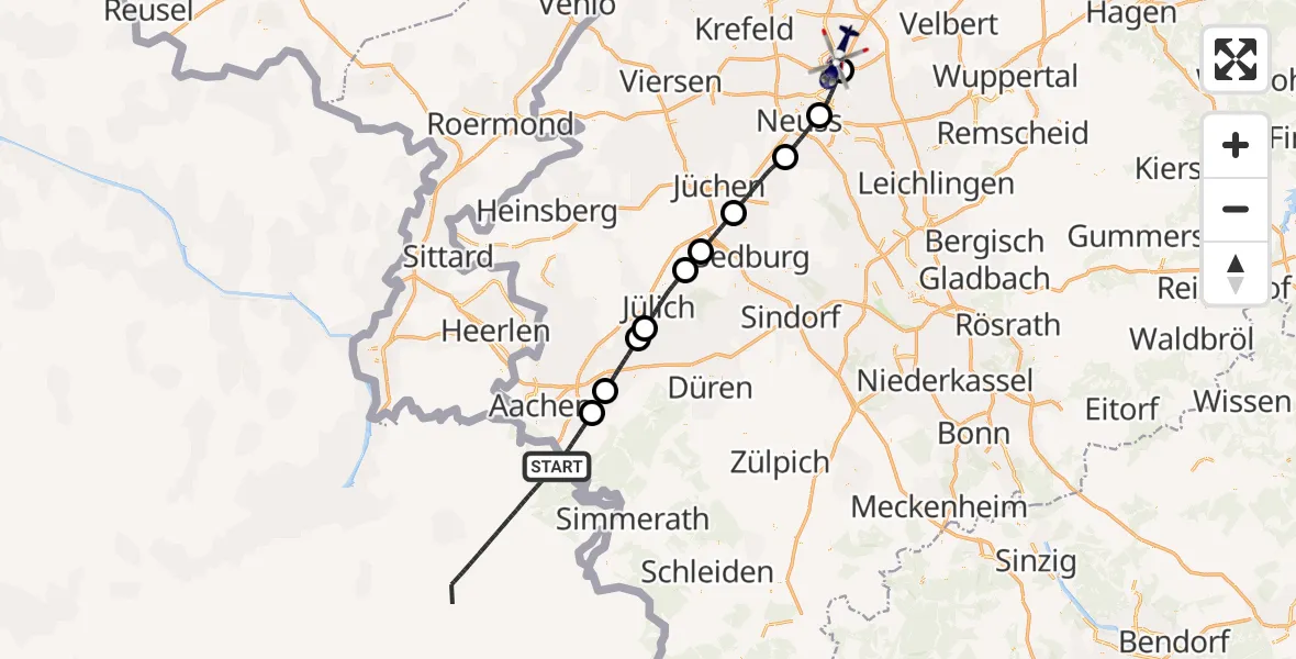 Flugroute Polizeihubschrauber Aachen - Düsseldorf Flughafen, 02 September 2026, 16:05