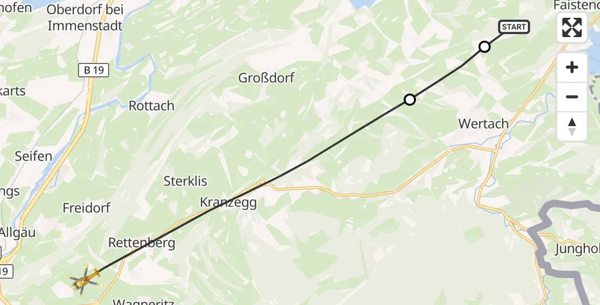 Flugroute Rettungshubschrauber Oy-Mittelberg - Rettenberg, 02 September 2026, 16:05