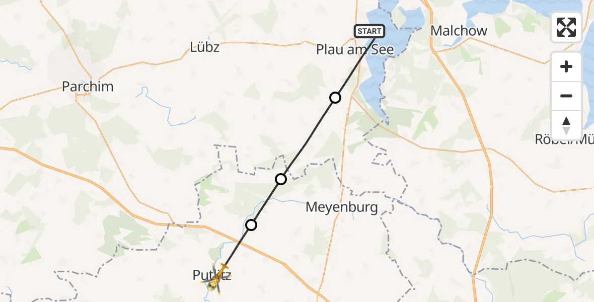 Flugroute Rettungshubschrauber Plau am See - Putlitz, 02 September 2026, 16:13