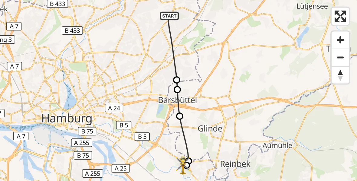 Flugroute Rettungshubschrauber Hamburg - Christoph Hansa ADAC Hubschrauberlandeplatz, 02 September 2026, 16:14