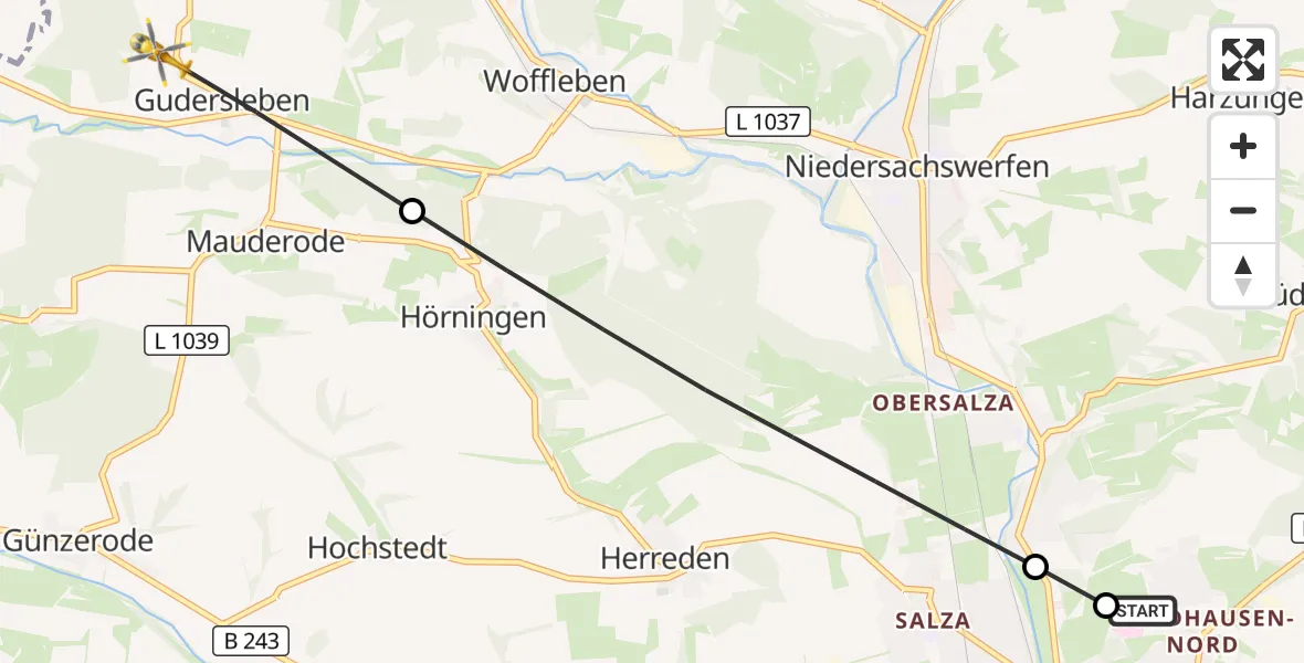 Flugroute Rettungshubschrauber Südharz Hospital Nordhausen - Ellrich, 02 September 2026, 16:17
