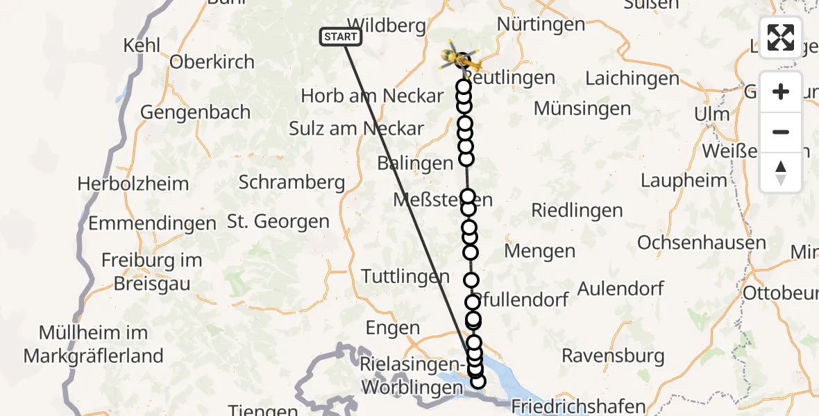 Flugroute Ambulanzhubschrauber Altensteig - Tübingen Trauma Hospital, 02 September 2026, 16:19