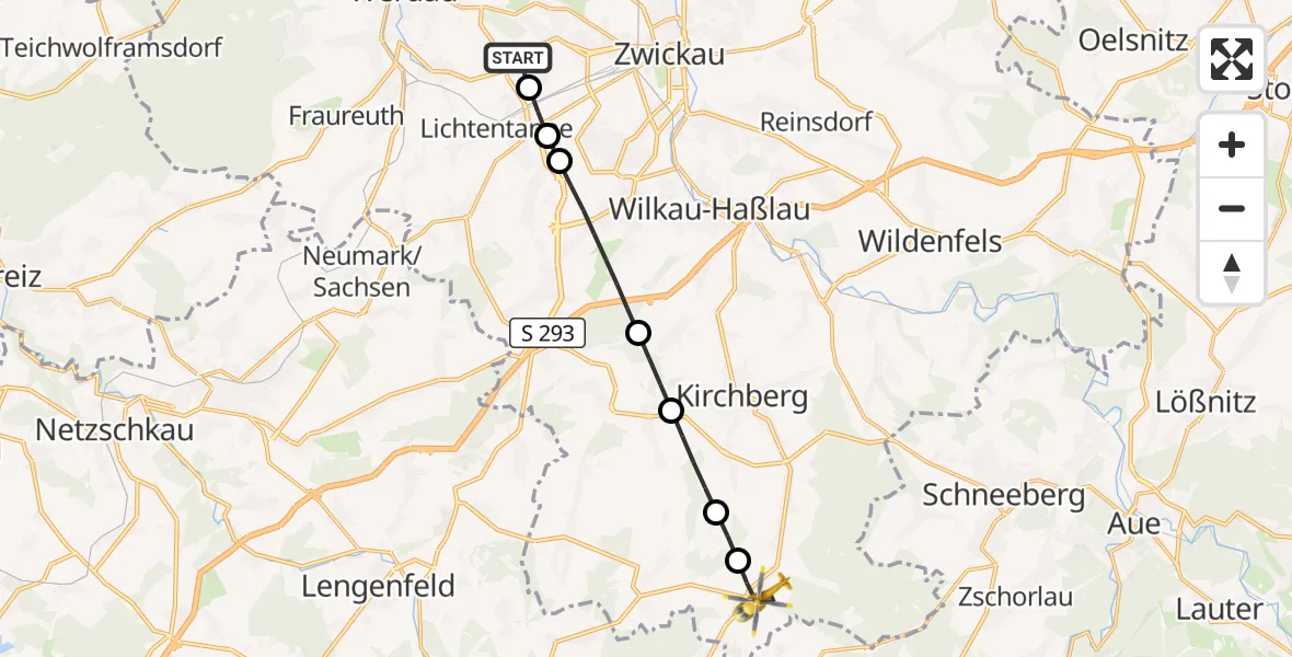 Flugroute Rettungshubschrauber ADAC Air Rescue Station Zwickau Hubschrauberlandeplatz - Crinitzberg, 02 September 2026, 16:23