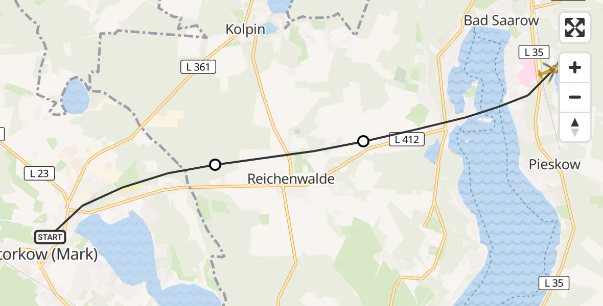 Flugroute Rettungshubschrauber Storkow (Mark) - Bad Saarow, 02 September 2026, 16:31