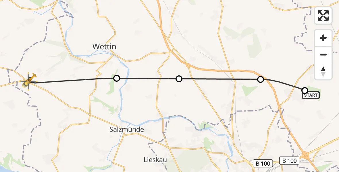 Flugroute Rettungshubschrauber Halle-Oppin Flugplatz - Salzatal, 02 September 2026, 16:39