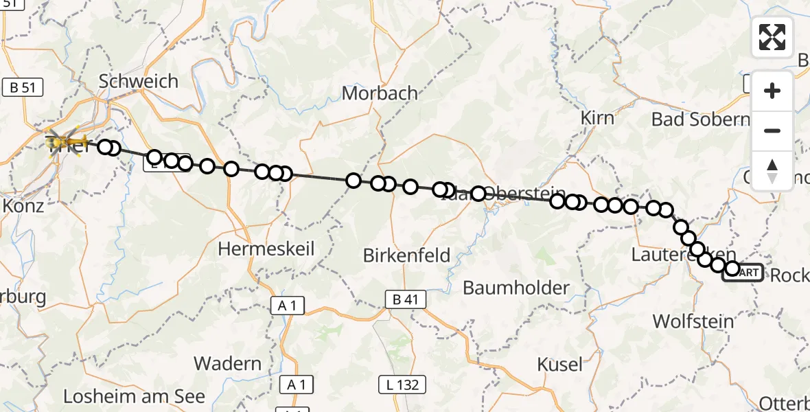 Flugroute Rettungshubschrauber Nußbach - Trier, 02 September 2026, 16:40